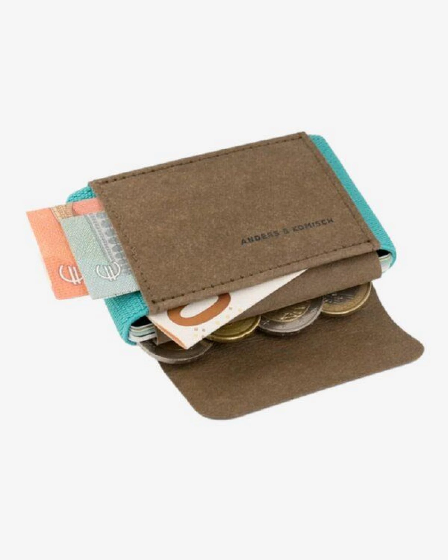 ANDERS & KOMISCH MINI PRO Slim Wallet mit Münzfach - Kleines smarte Portemonnaie Braun – Ansicht 3