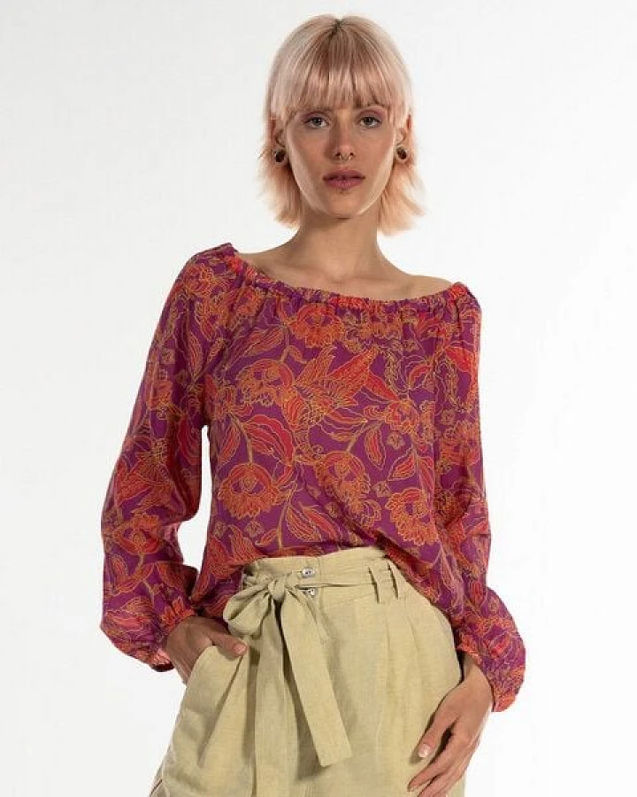 Alma & Lovis Print-Bluse im Carmenstil aus Bio-Baumwoll-Batist