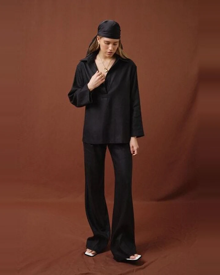 IVA RYCH Hose mit Falten aus Leinen I Deadstock