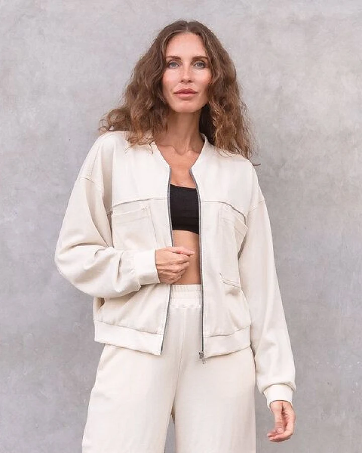 Jaya ADELE WAFFLE - Coole Jacke, Blouson-Bomberjacken-Elementen, 100% GOTS-zertifizierter Biobaumwolle, Waffle-Optik, kleiner Stehkragen