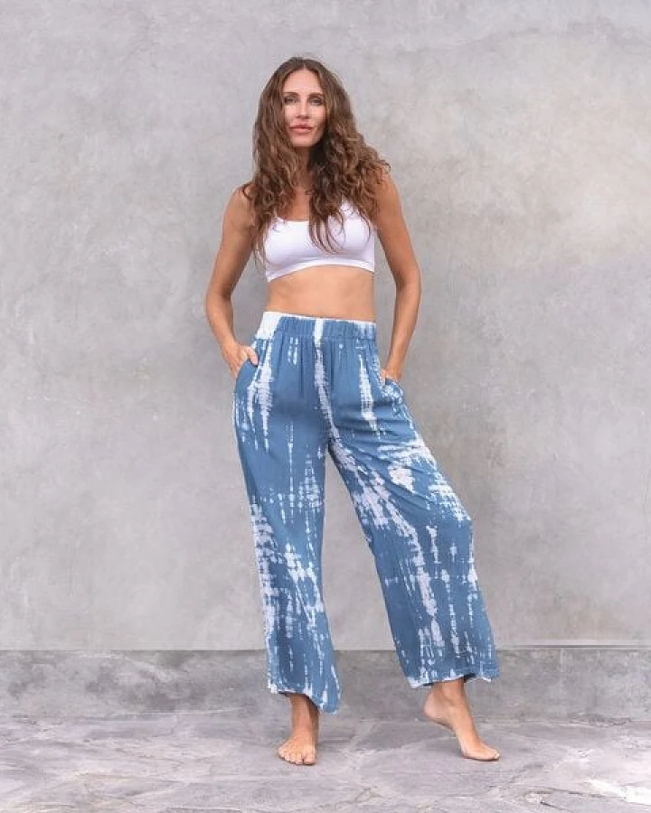 SKY - Damen - JAYA-UNIQUE - lässige Sommerhose, gerade geschnittene Beine, Drawstrings Dip-Dye Färbung handgemacht in Bali