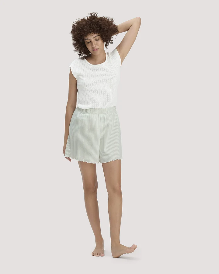 hessnatur Damen Schlafshorts PURE COTTON aus Bio-Baumwolle - grün - Größe 34