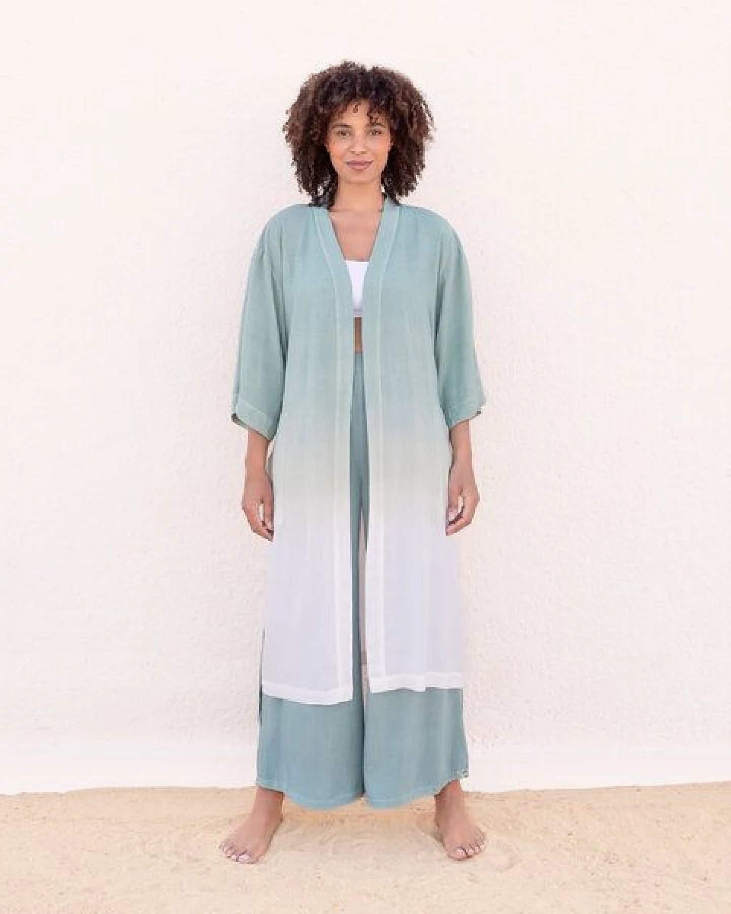SKY - Damen - JAYA-UNIQUE - lässige Sommerhose, gerade geschnittene Beine, Drawstrings Dip-Dye Färbung handgemacht in Bali – Ansicht 3