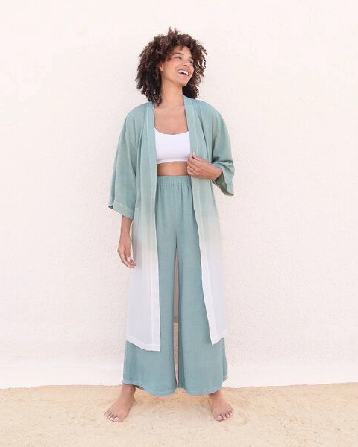 SKY - Damen - JAYA-UNIQUE - lässige Sommerhose, gerade geschnittene Beine, Drawstrings Dip-Dye Färbung handgemacht in Bali – Ansicht 4