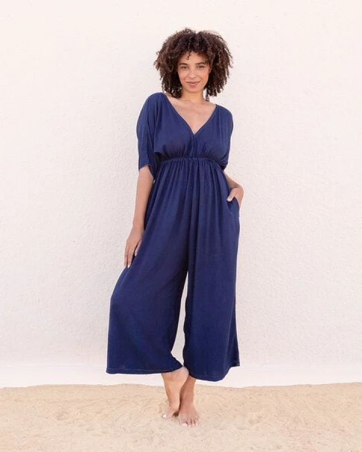 GEENY - Damen - JAYA-UNIQUE - schöner Jumpsuit,Färbung mit Indigo-Blättern, als Beach, Resort oder Evening Wear, handgemacht in Bali