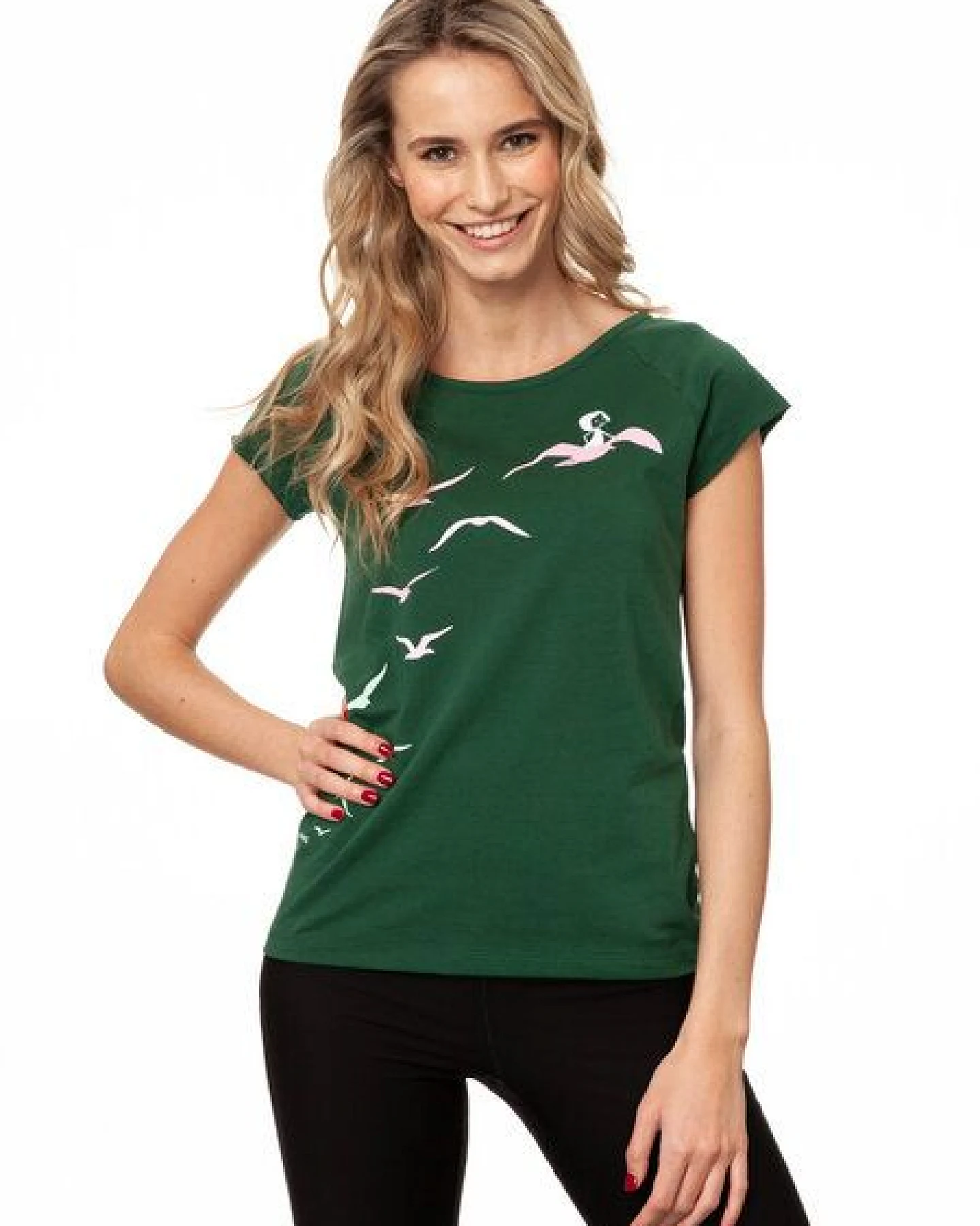 FellHerz Damen T-Shirt Möwenflug scarabgreen bio & fair & vegan – Ansicht 3
