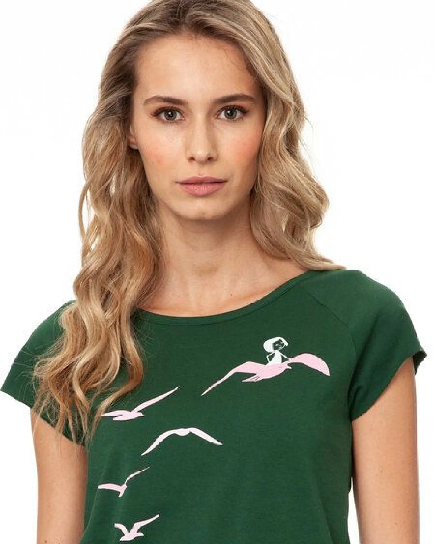 FellHerz Damen T-Shirt Möwenflug scarabgreen bio & fair & vegan – Ansicht 3