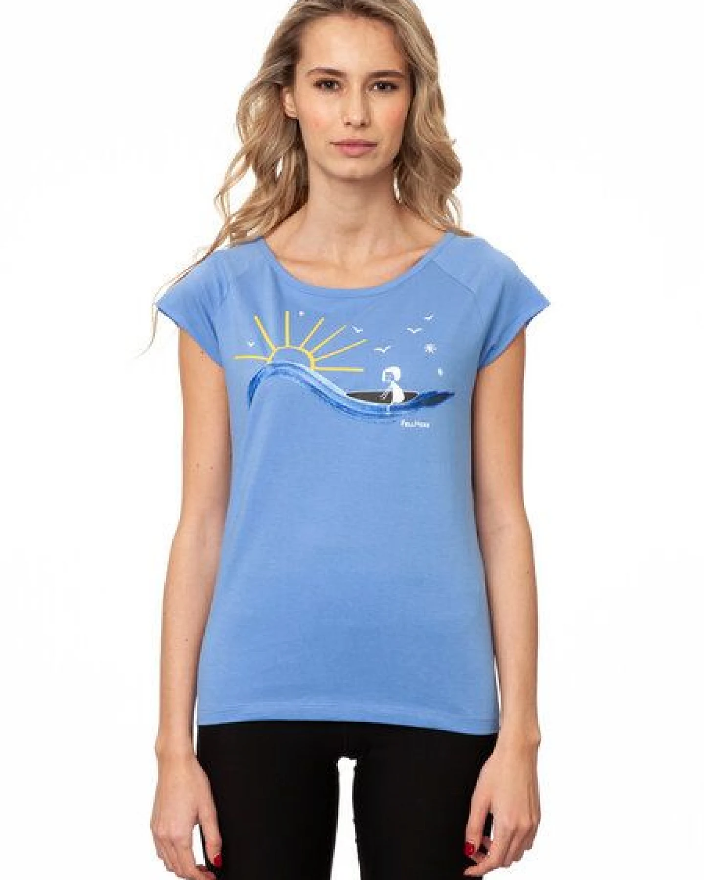 FellHerz Damen T-Shirt Surfing Girl cornflower bio & fair & vegan – Ansicht 2