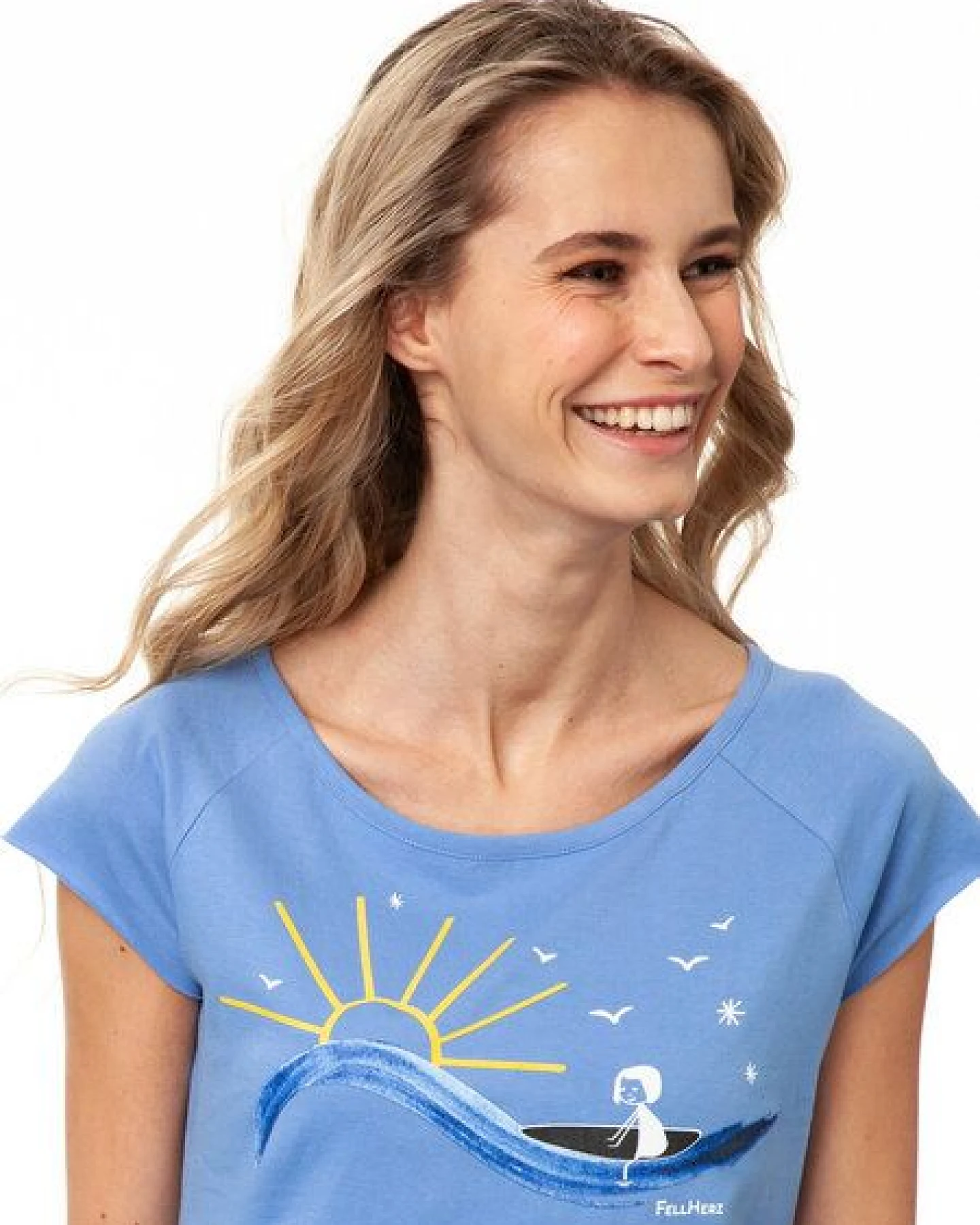 FellHerz Damen T-Shirt Surfing Girl cornflower bio & fair & vegan – Ansicht 2