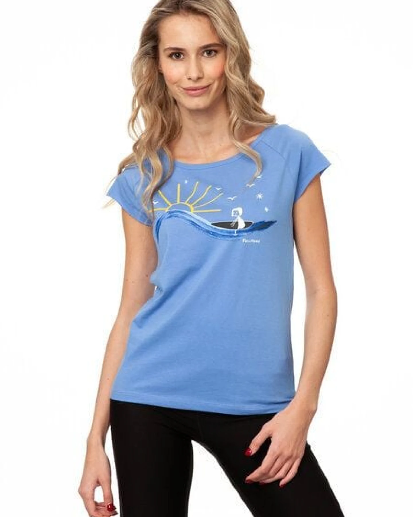 FellHerz Damen T-Shirt Surfing Girl cornflower bio & fair & vegan – Ansicht 4