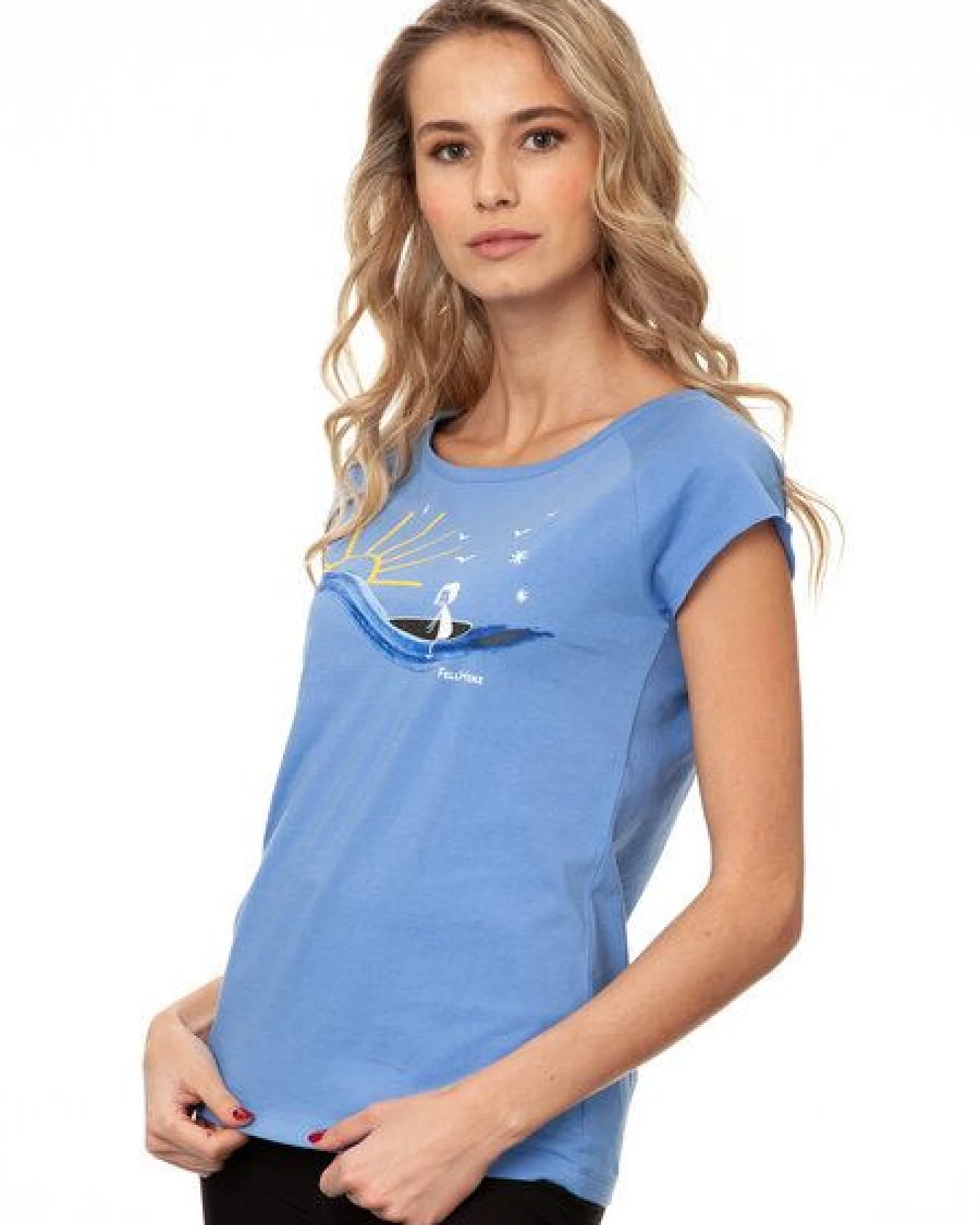 FellHerz Damen T-Shirt Surfing Girl cornflower bio & fair & vegan – Ansicht 3