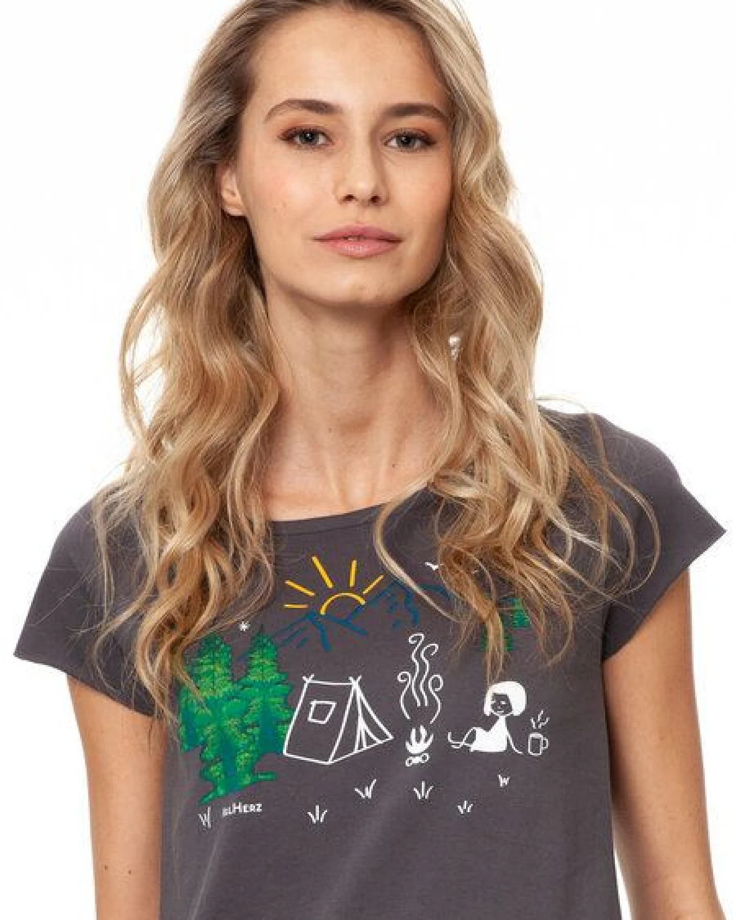 FellHerz Damen T-Shirt Camping Girl bio & fair & vegan – Ansicht 2