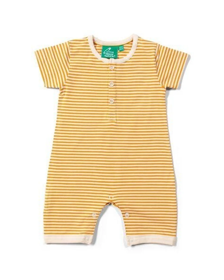 Little Green Radicals Baby Sommerstrampler mit gelben Streifen – Fairtrade & GOTS-zertifiziert