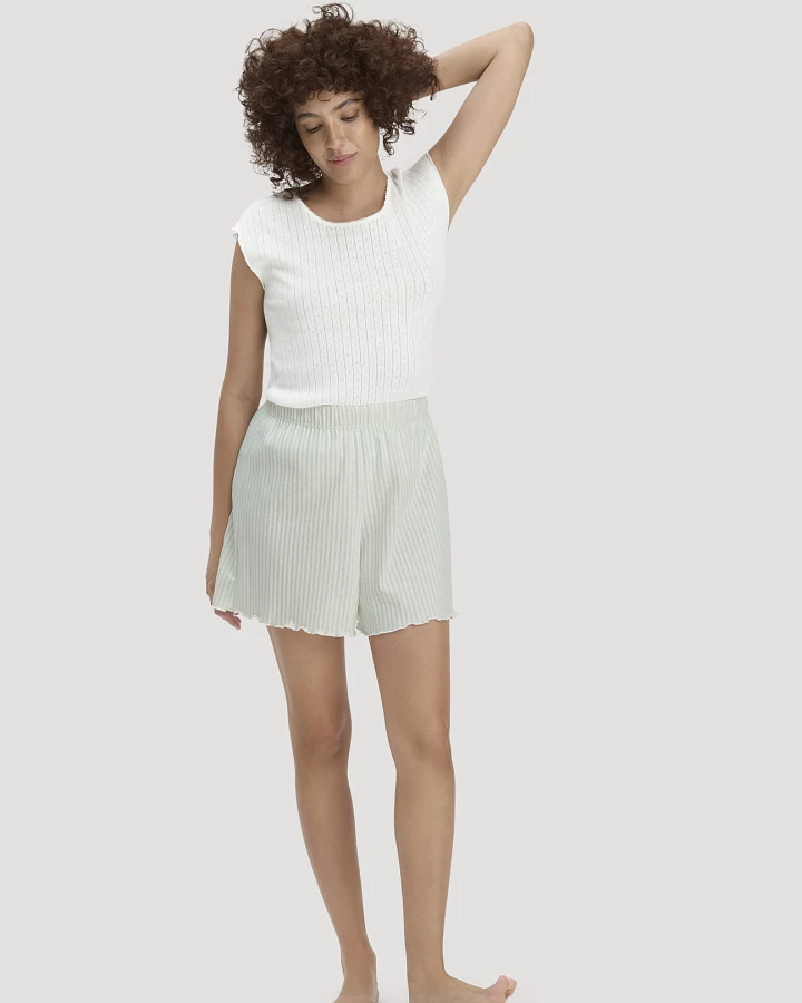 hessnatur Damen Schlafshorts PURE COTTON aus Bio-Baumwolle - grün - Größe 46