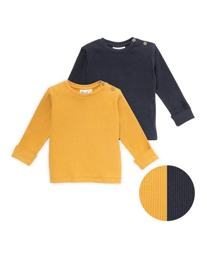 People Wear Organic Langarmshirt, 2er Pack, uni gelb und dunkelblau, Bio-Baumwolle