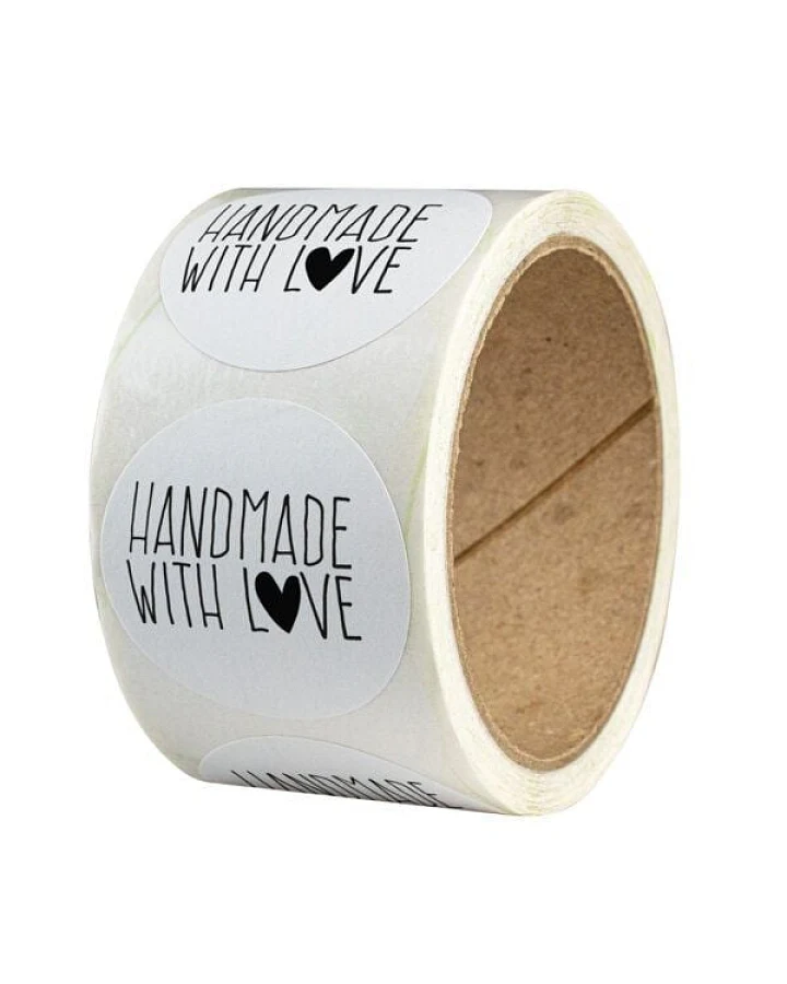 Fines Papeterie 50 Aufkleber * Handmade with Love * verschiedene Motive * 4cm rund * auf Rolle * Naturpapier