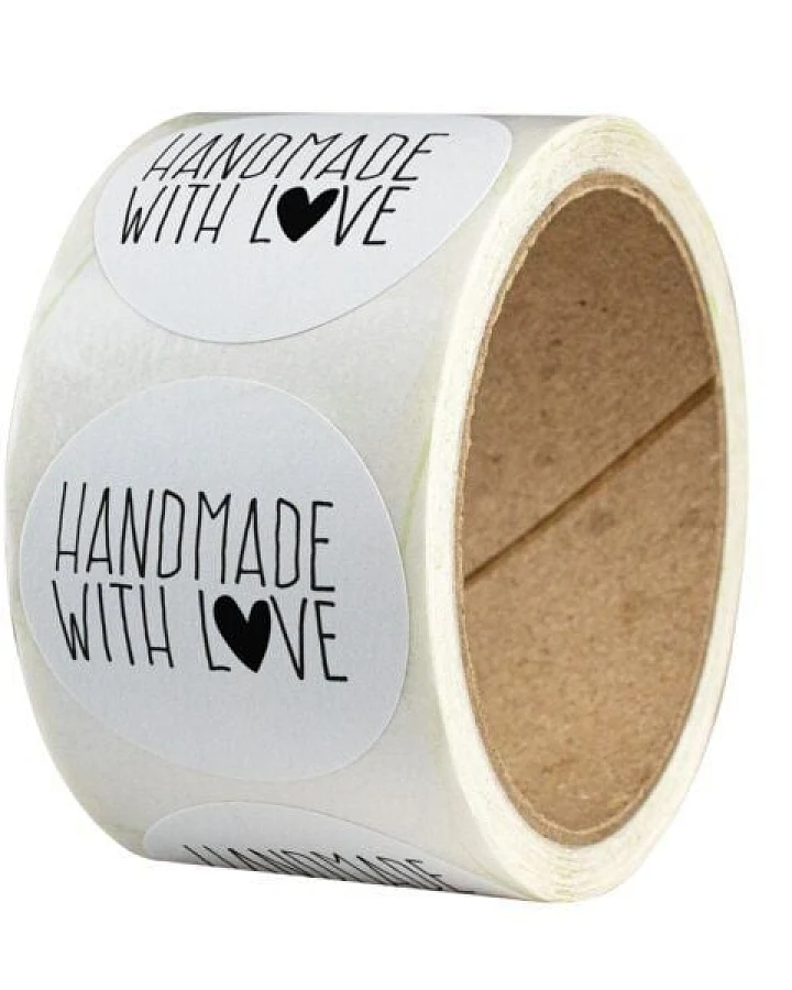 Fines Papeterie 50 Aufkleber * Handmade with Love * verschiedene Motive * 4cm rund * auf Rolle * Naturpapier