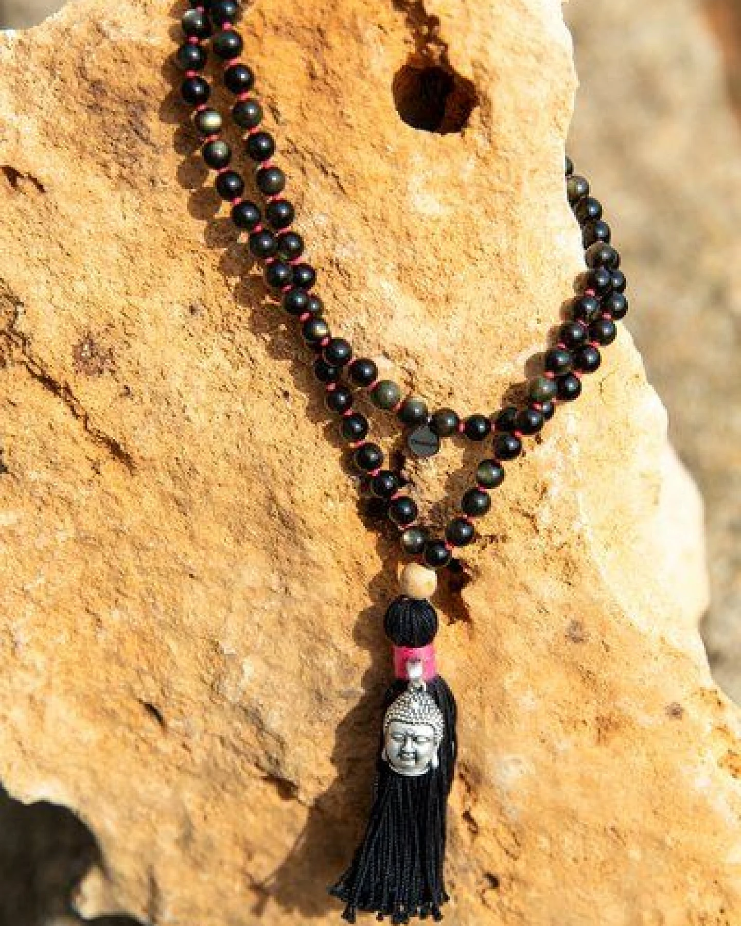 Divasya Mala Kette "Protection"| geknotet aus schwarzen Obsidian-Perlen – Ansicht 2