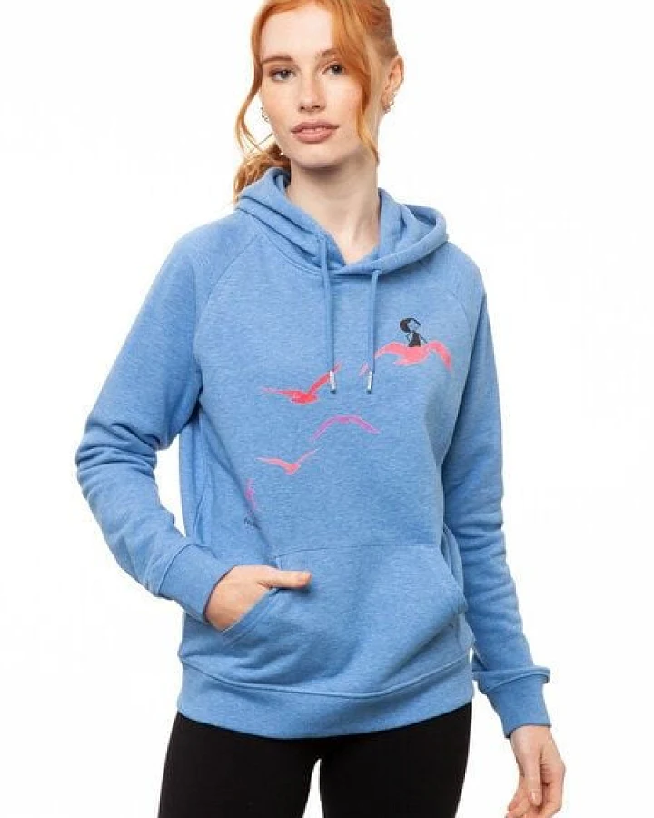FellHerz Damen Hoodie Möwenflug blue melange, Bio Fair und Vegan