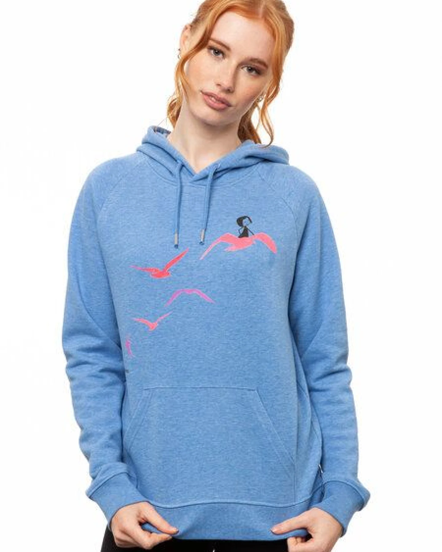 FellHerz Damen Hoodie Möwenflug blue melange, Bio Fair und Vegan – Ansicht 2