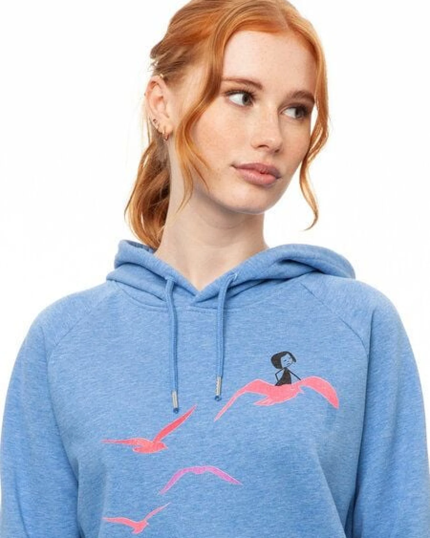 FellHerz Damen Hoodie Möwenflug blue melange, Bio Fair und Vegan – Ansicht 4