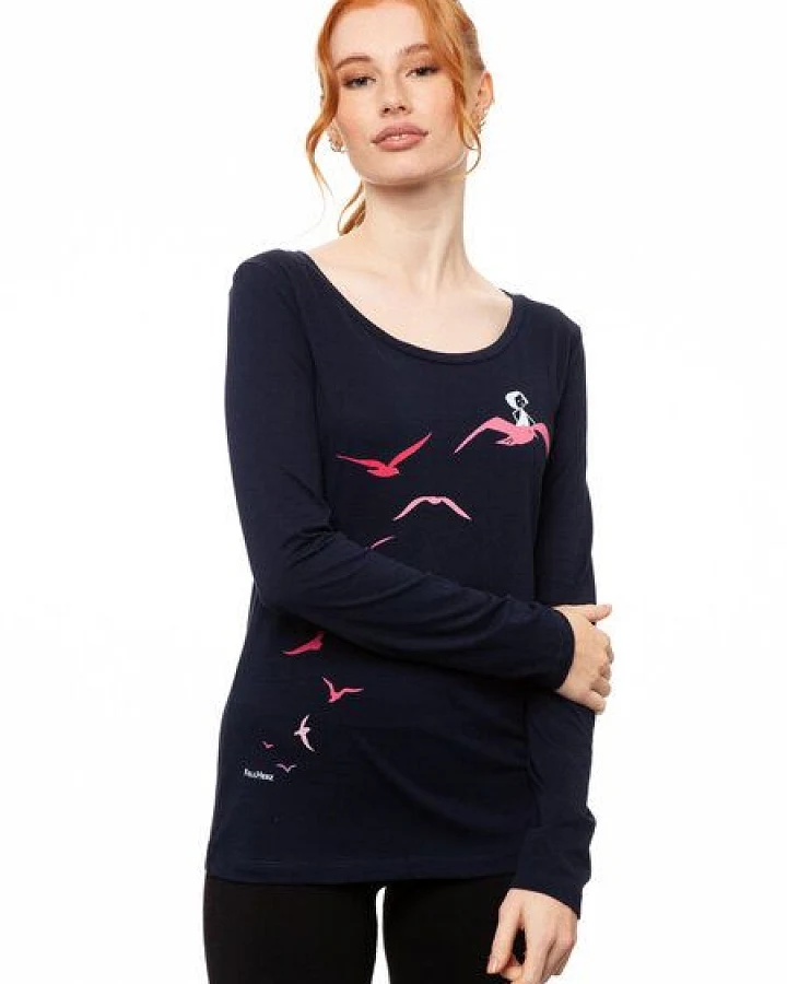 FellHerz Damen Longsleeve Möwenflug Girl Bio Fair & Vegan