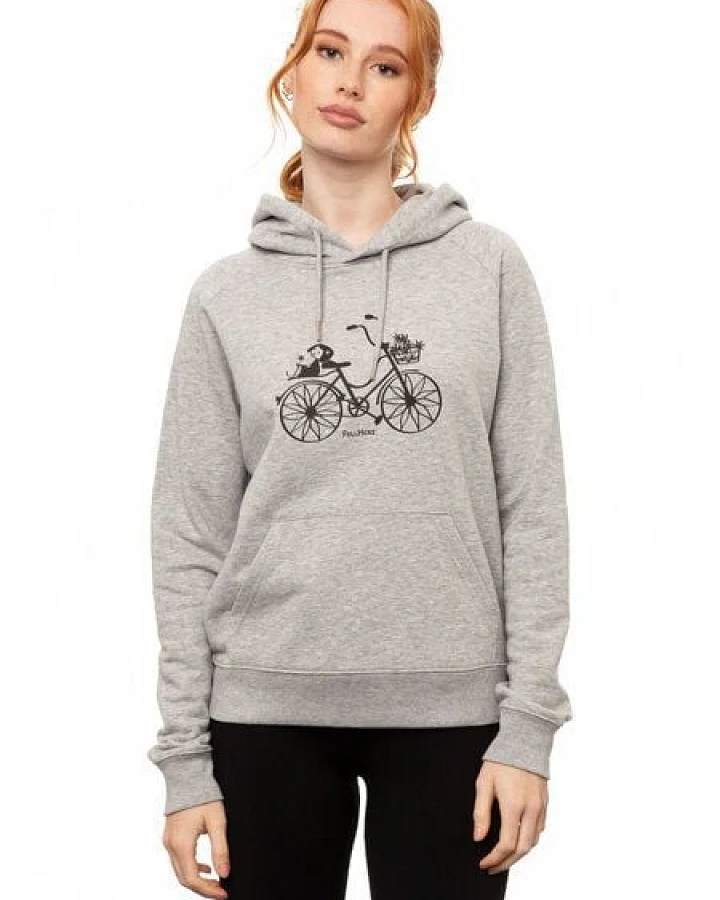 FellHerz Damen Hoodie Fahrrad-Mädchen grey melange, Bio Fair und Vegan