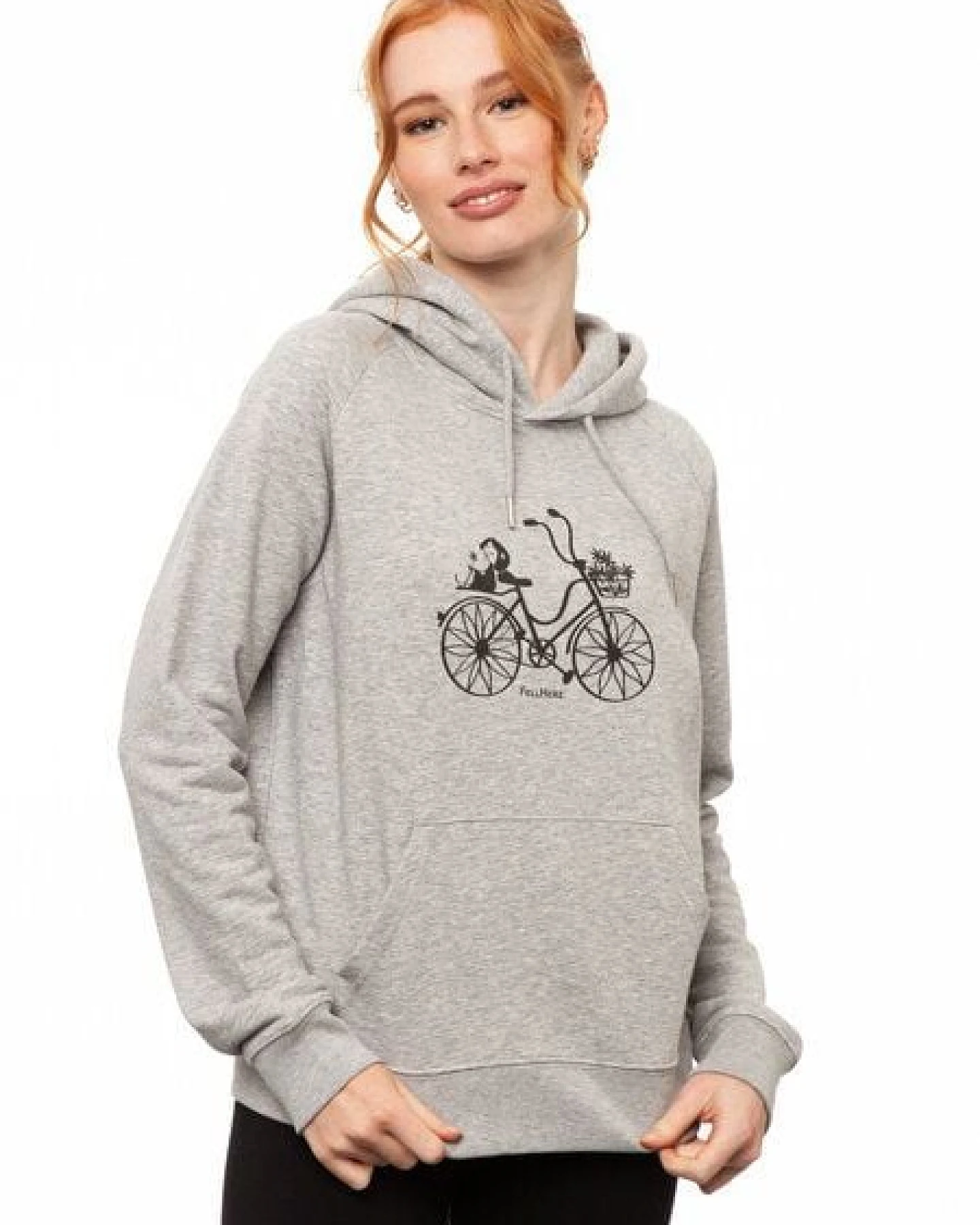 FellHerz Damen Hoodie Fahrrad-Mädchen grey melange, Bio Fair und Vegan – Ansicht 2