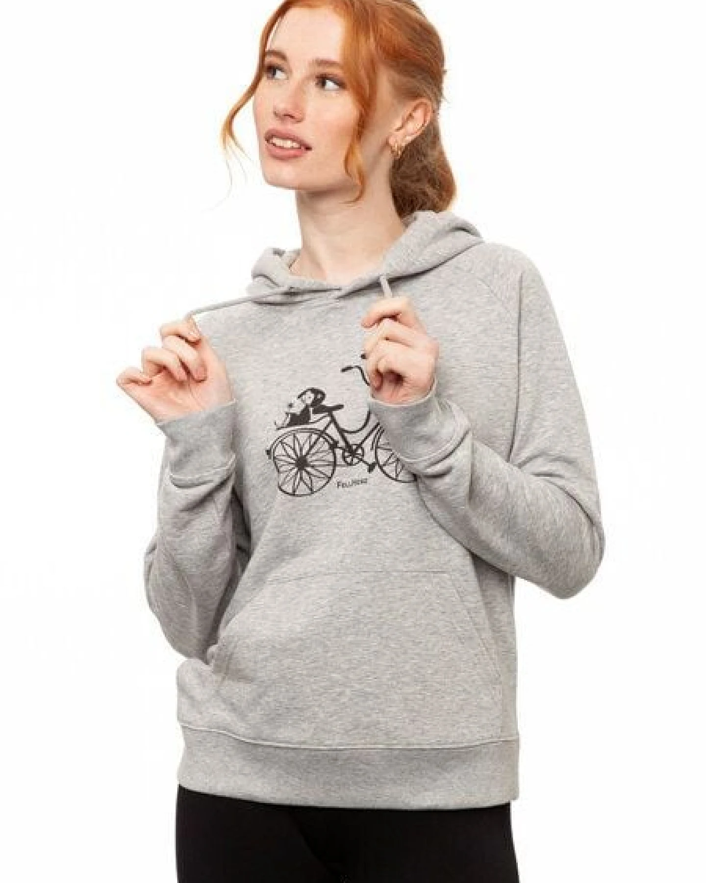 FellHerz Damen Hoodie Fahrrad-Mädchen grey melange, Bio Fair und Vegan – Ansicht 3