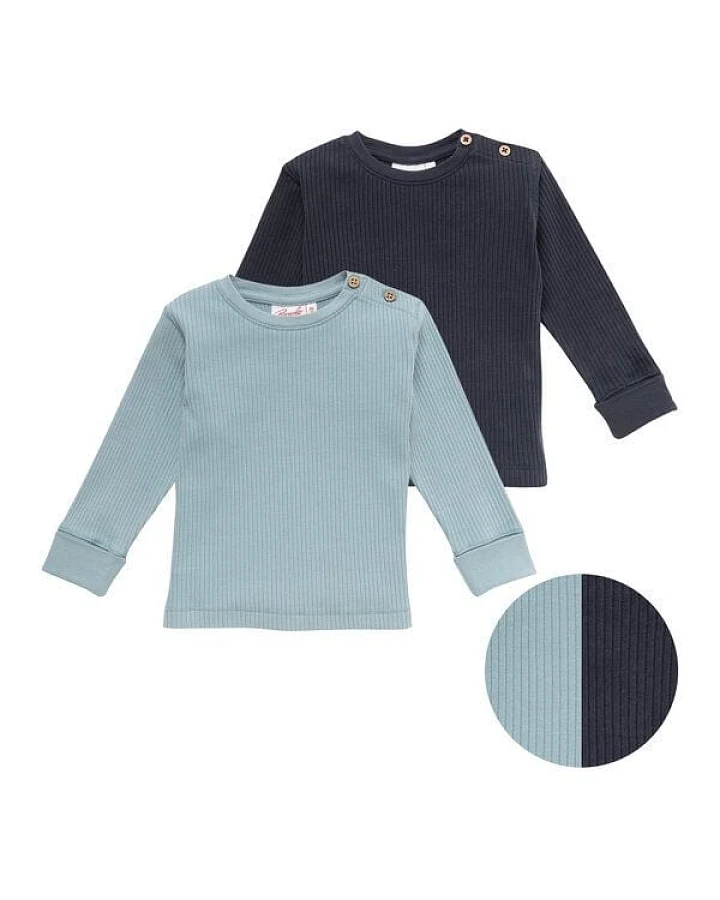 People Wear Organic Langarmshirt, 2er Pack, uni blau und dunkelblau, Bio-Baumwolle