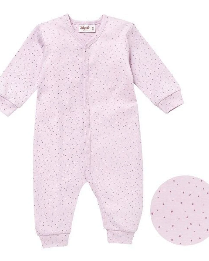 People Wear Organic Langarm Overall, rosa, "Tupfen", Bio-Baumwolle