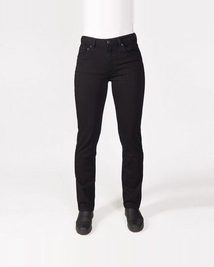fairjeans schwarze Basic-Jeans STRAIGHT BLACK, gerades Bein, mittelhoher Bund, Biobaumwolle
