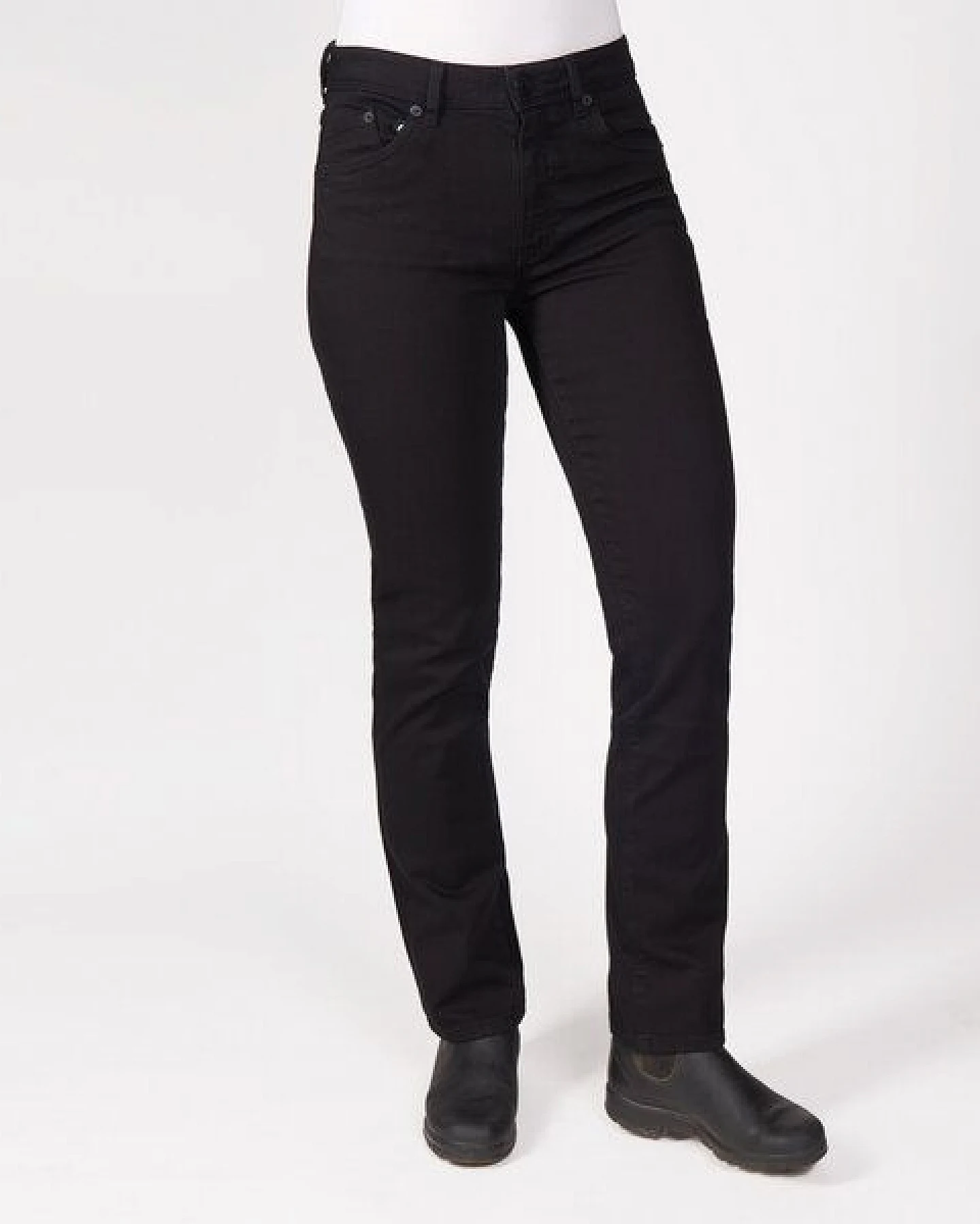 fairjeans schwarze Basic-Jeans STRAIGHT BLACK, gerades Bein, mittelhoher Bund, Biobaumwolle – Ansicht 2