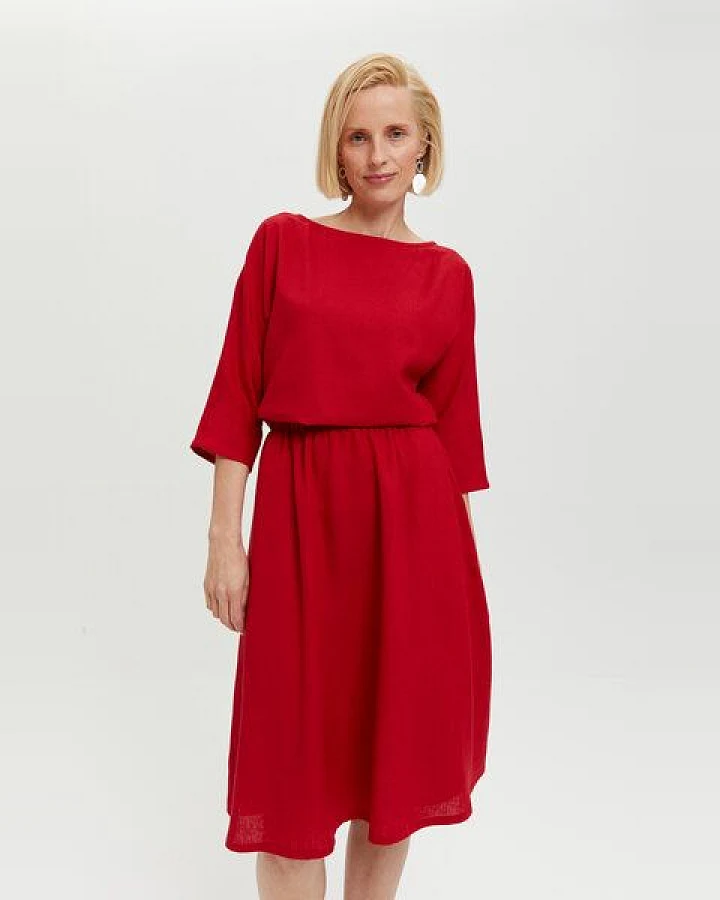 AYANI Nane Midikleid mit ¾-Ärmeln aus Leinen & ECOVERO
