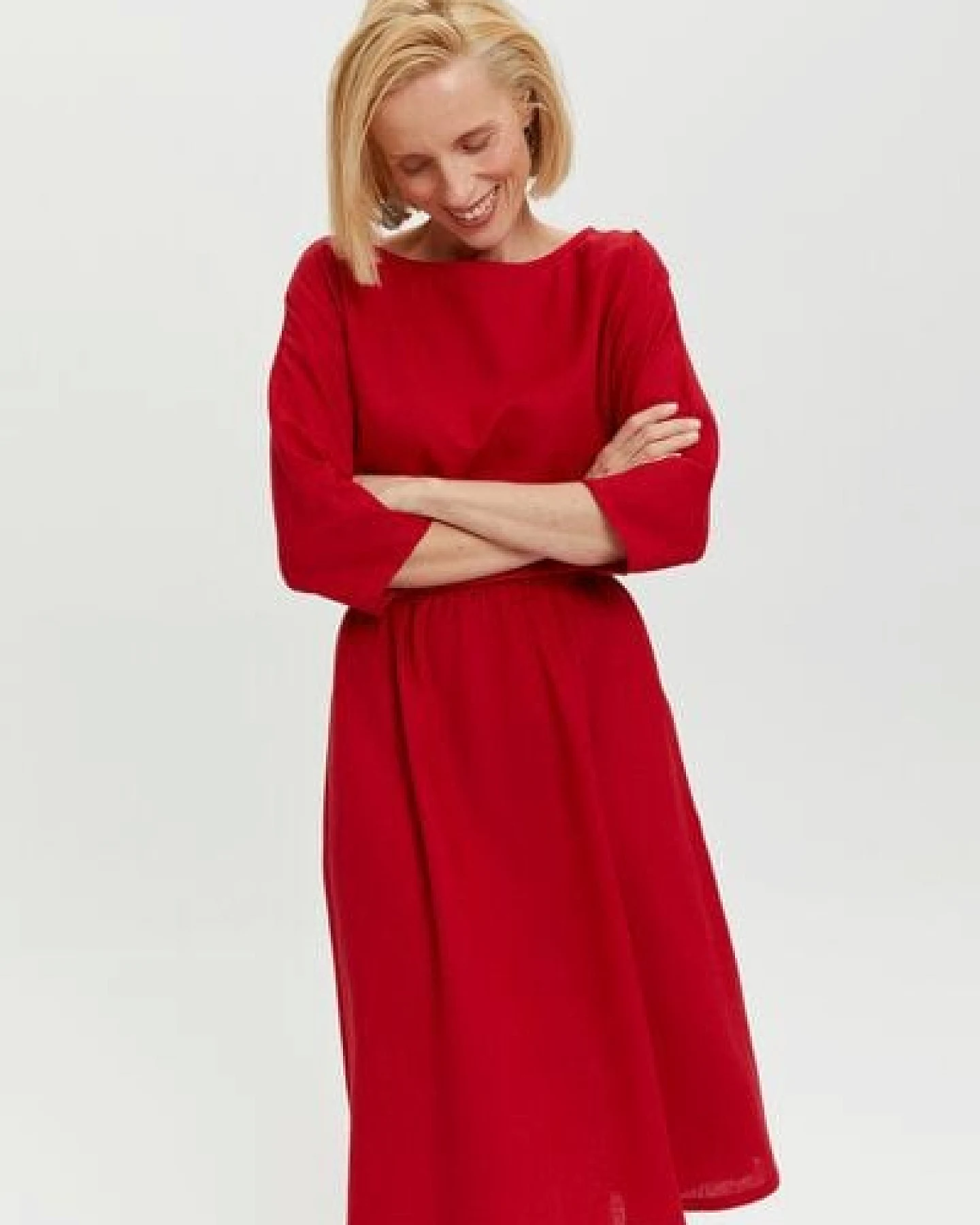 AYANI Nane Midikleid mit ¾-Ärmeln aus Leinen & ECOVERO – Ansicht 4