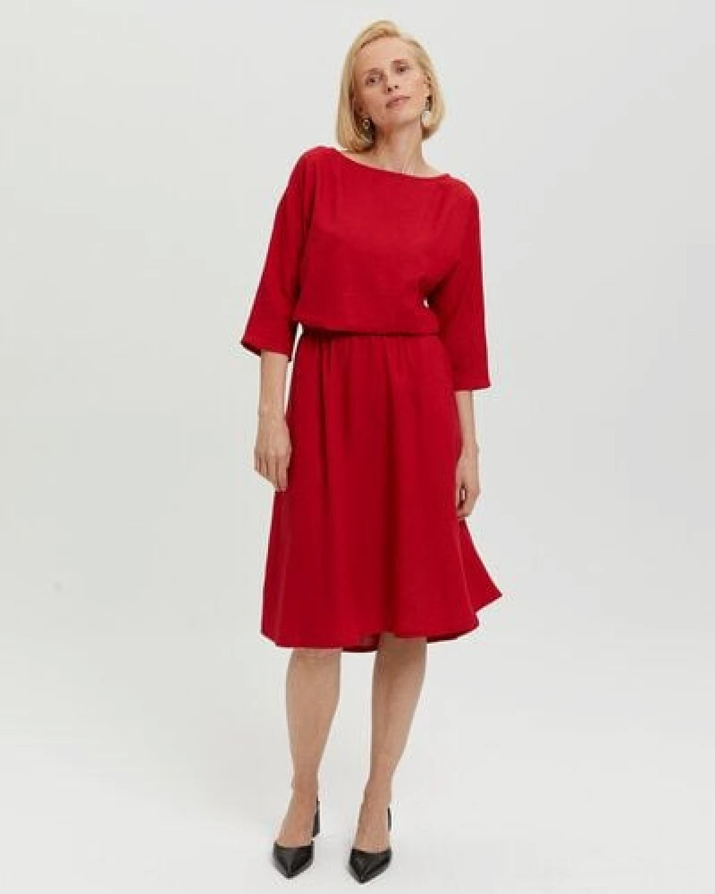 AYANI Nane Midikleid mit ¾-Ärmeln aus Leinen & ECOVERO – Ansicht 3