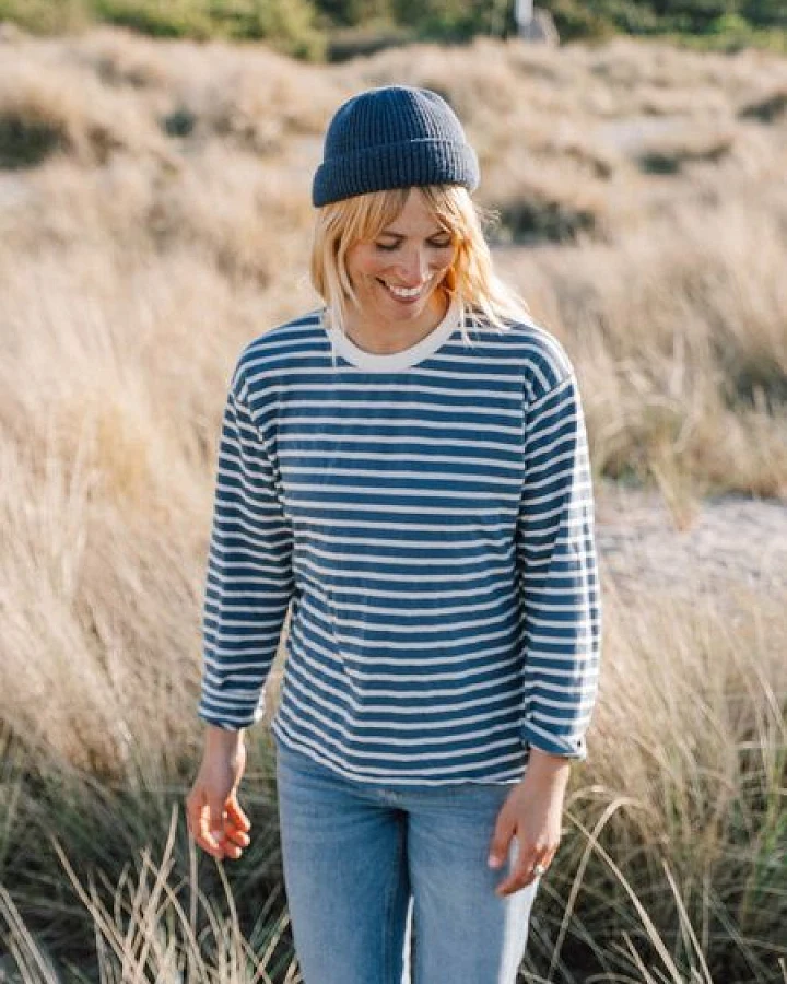 FUXBAU Frauen Streifen Longsleeve - creme grün, bordeaux, blau oder senf