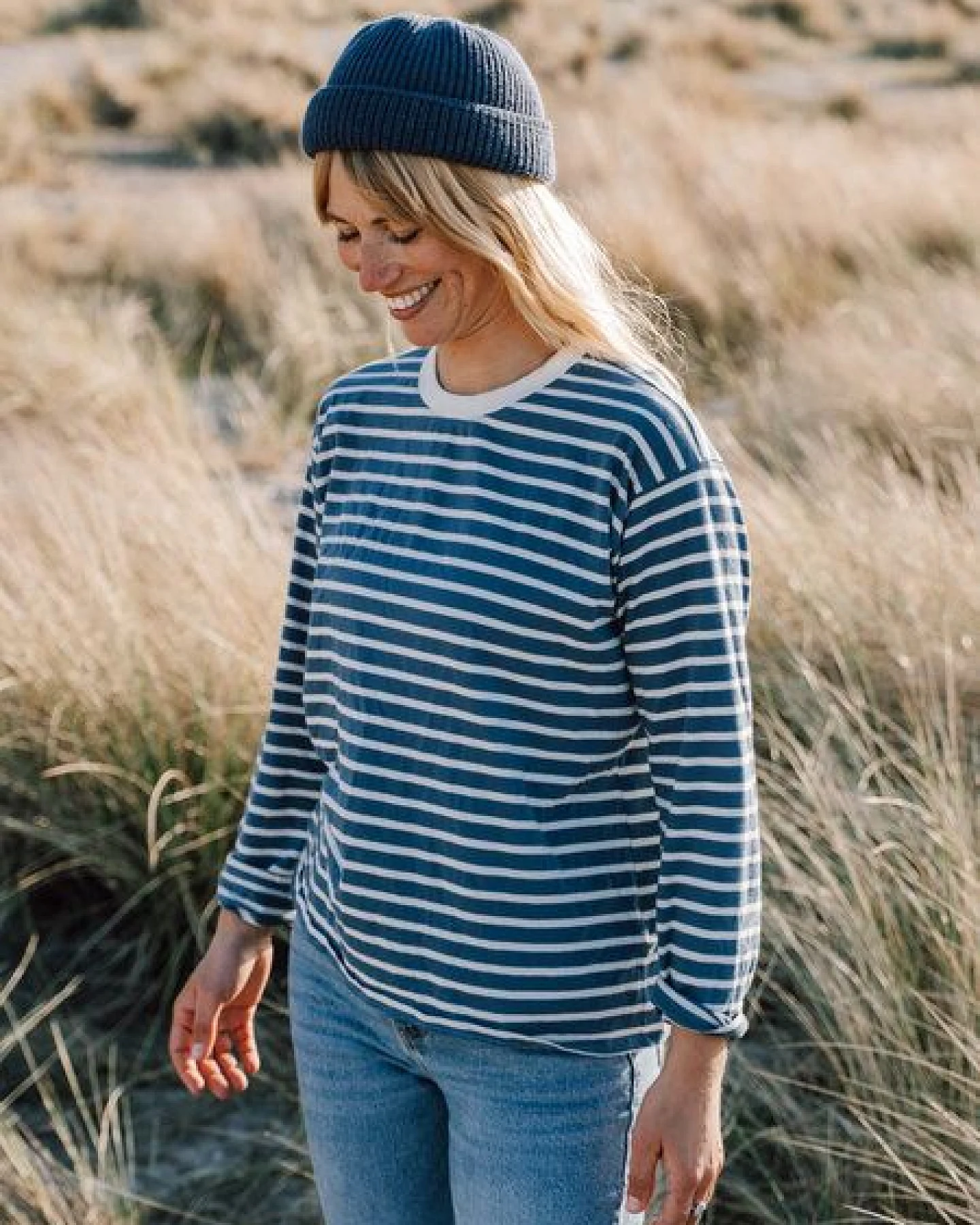 FUXBAU Frauen Streifen Longsleeve - creme grün, bordeaux, blau oder senf – Ansicht 3