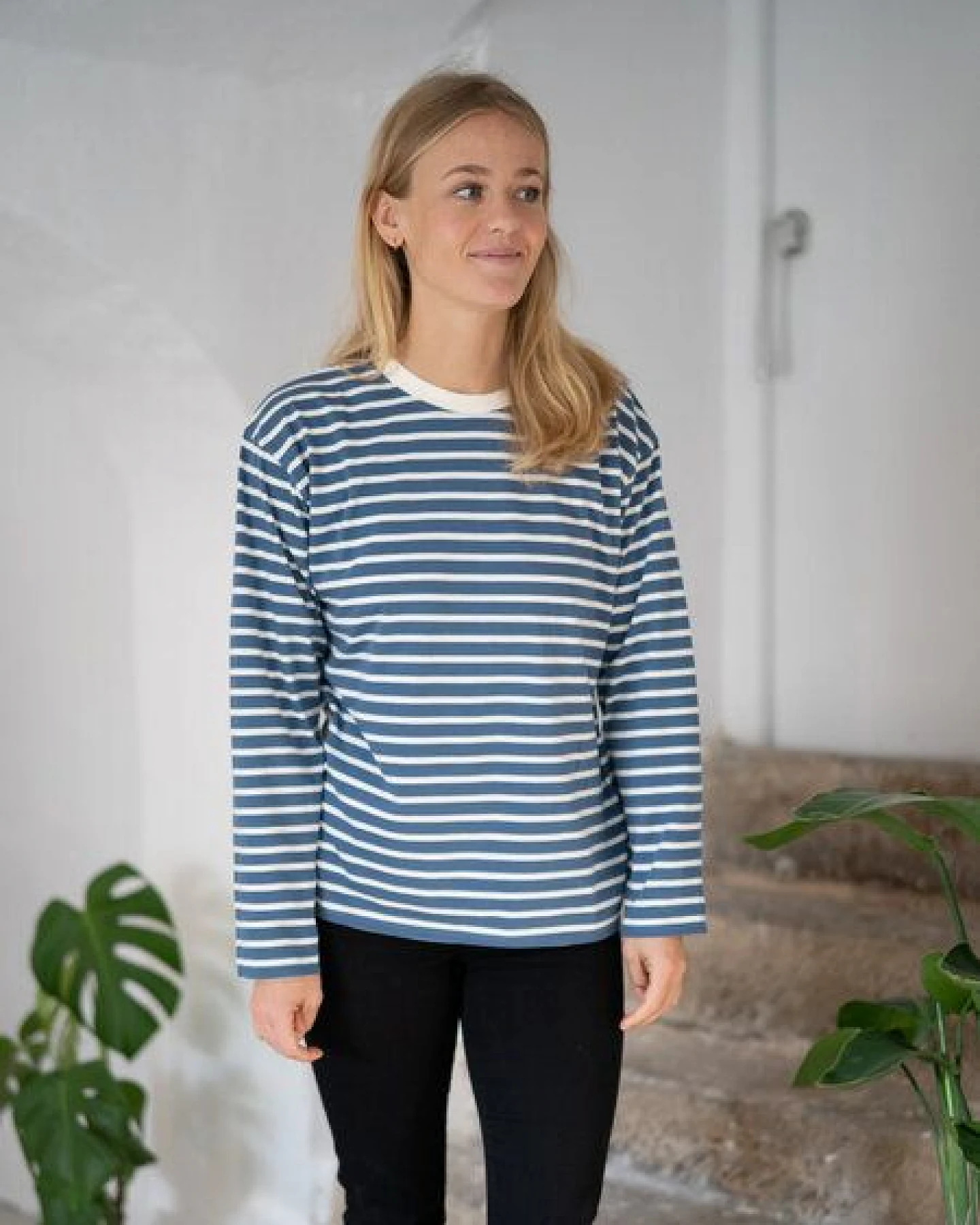 FUXBAU Frauen Streifen Longsleeve - creme grün, bordeaux, blau oder senf – Ansicht 4
