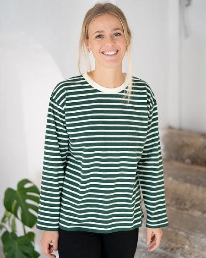 FUXBAU Frauen Streifen Longsleeve - creme grün, bordeaux, blau oder senf