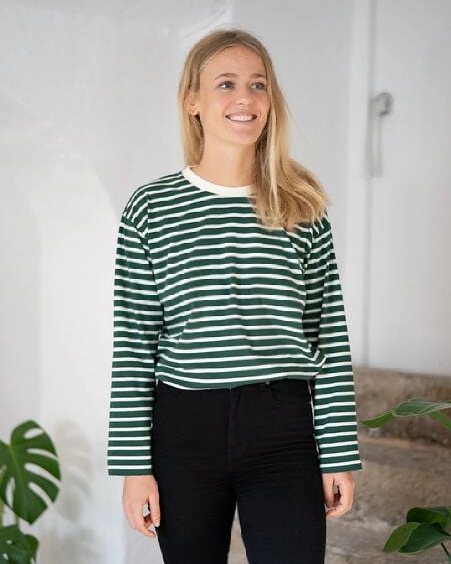 FUXBAU Frauen Streifen Longsleeve - creme grün, bordeaux, blau oder senf – Ansicht 3