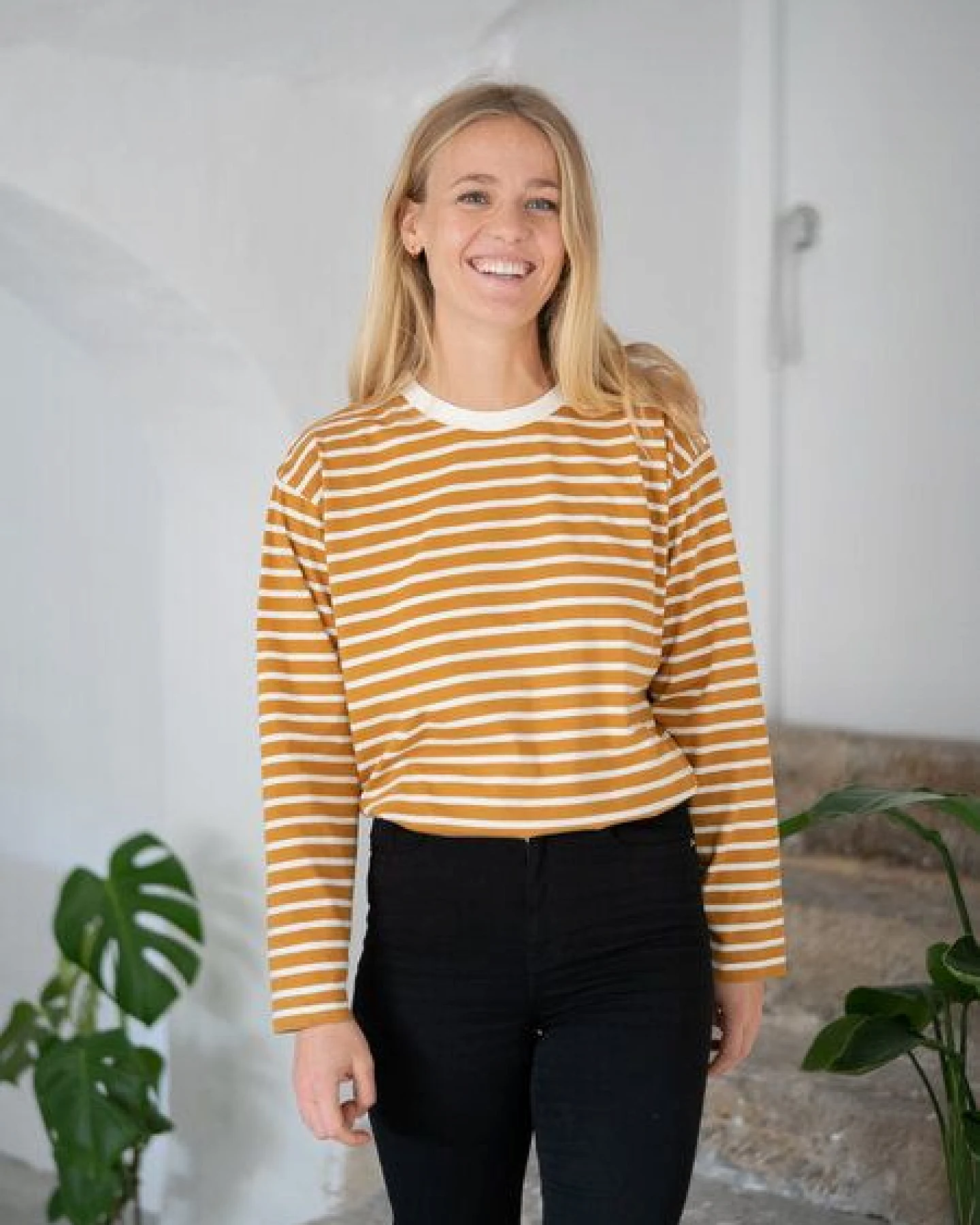 FUXBAU Frauen Streifen Longsleeve - creme grün, bordeaux, blau oder senf – Ansicht 3