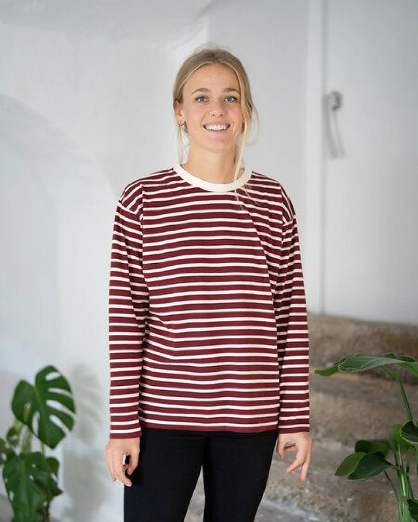 FUXBAU Frauen Streifen Longsleeve - creme grün, bordeaux, blau oder senf – Ansicht 3