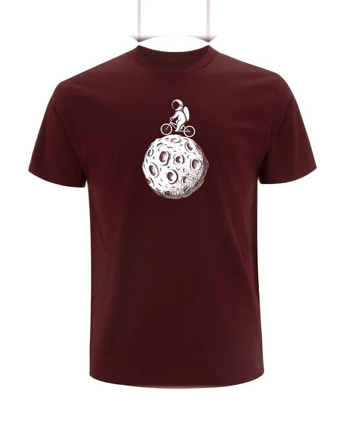 Spreecult Mond Fahrrad - Bio und Fair - Männer Unisex T-Shirt - Astronaut Weltall Erde Shirt
