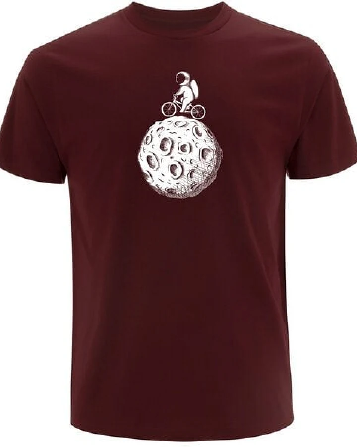 Spreecult Mond Fahrrad - Bio und Fair - Männer Unisex T-Shirt - Astronaut Weltall Erde Shirt