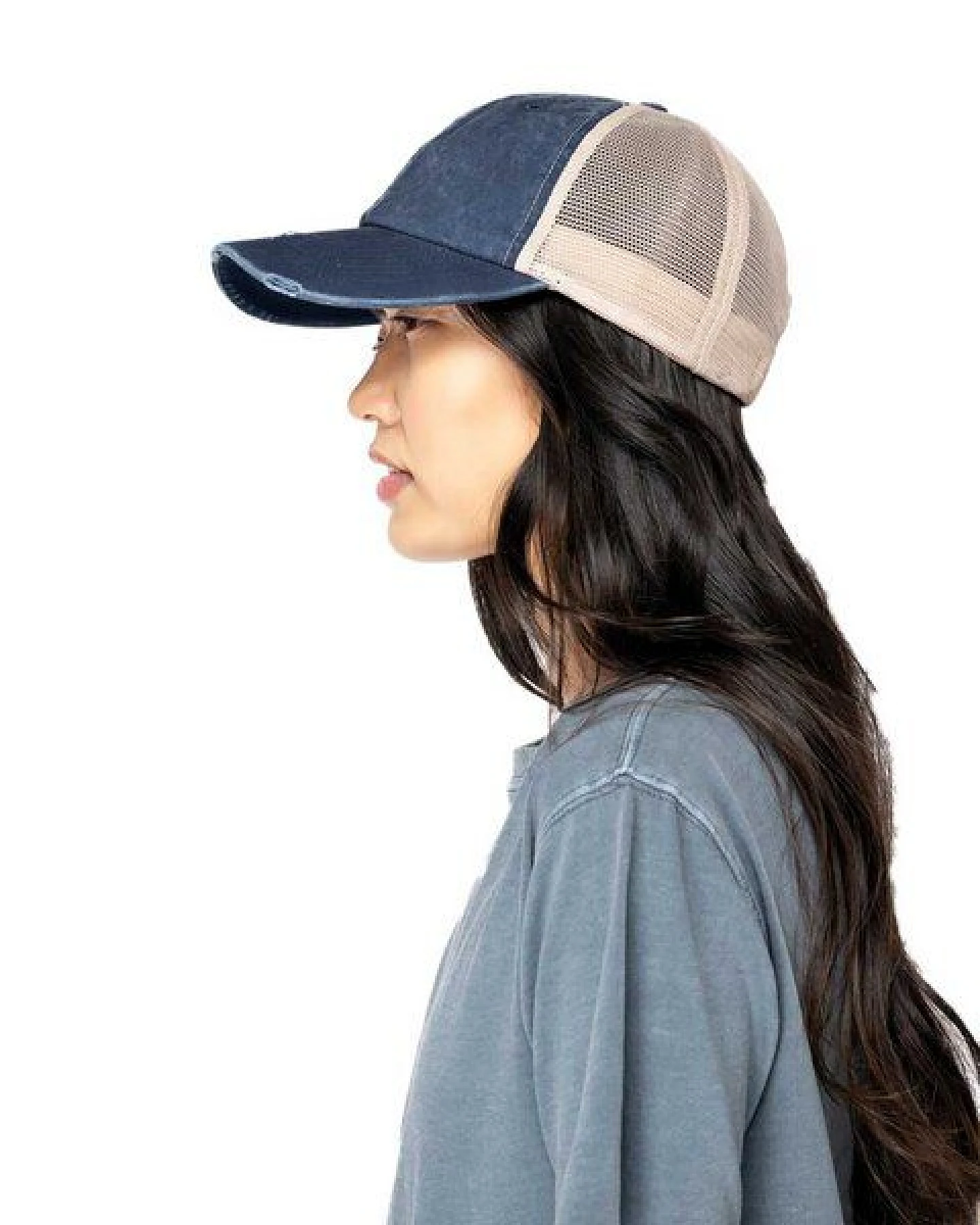YTWOO Nachhaltige Unisex Trucker-Cap im zerrissenen Look – Ansicht 3