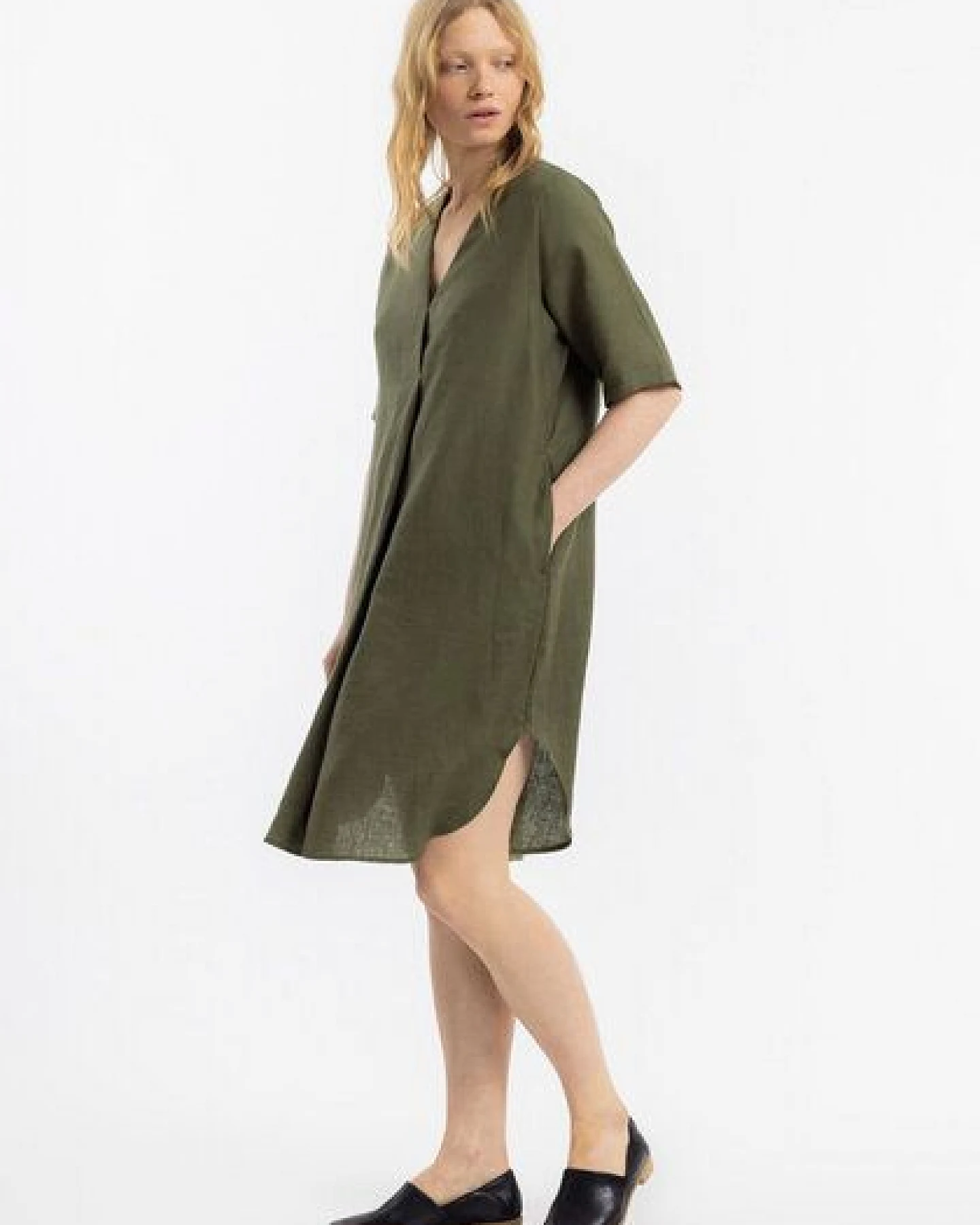 Rotholz Kleid - Kaftan - aus einem Baumwolle/Leinen-Mix – Ansicht 2