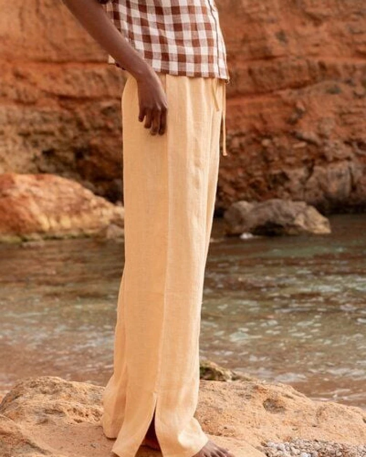 Produktseite: AmourLinen Leah weite Leinenhose mit Schlitzen