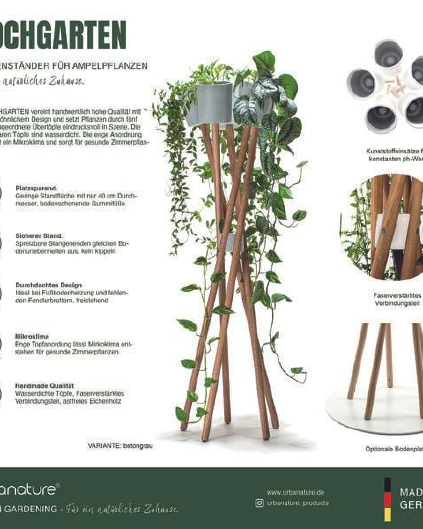 URBANATURE Blumenständer HOCHGARTEN (EICHE) – Ansicht 4
