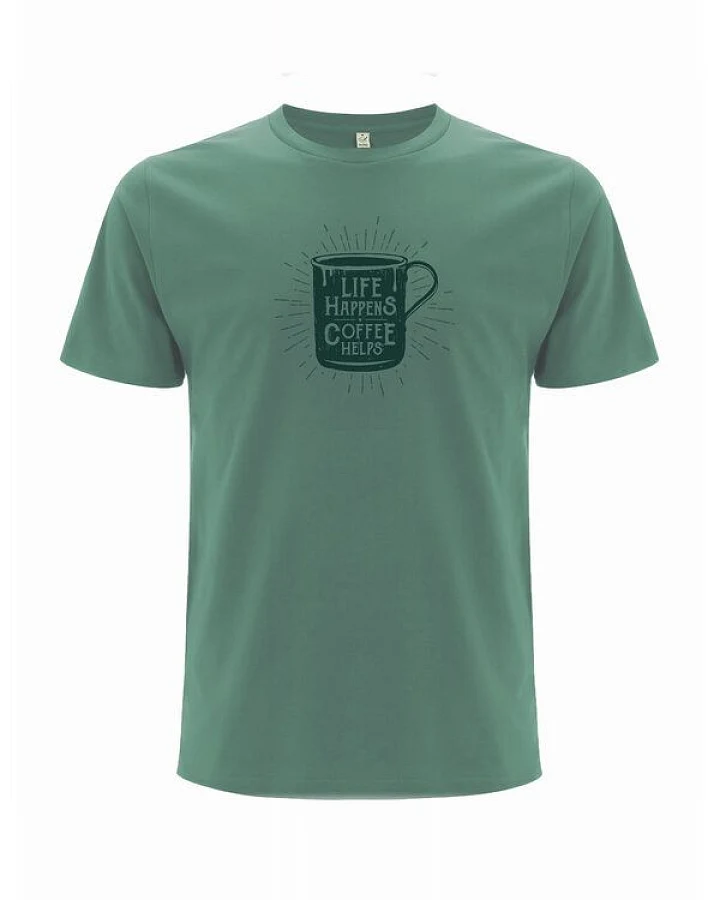 Spreecult Kaffee Hilft - Bio und Fair - Männer Unisex T-Shirt - Coffee Helps